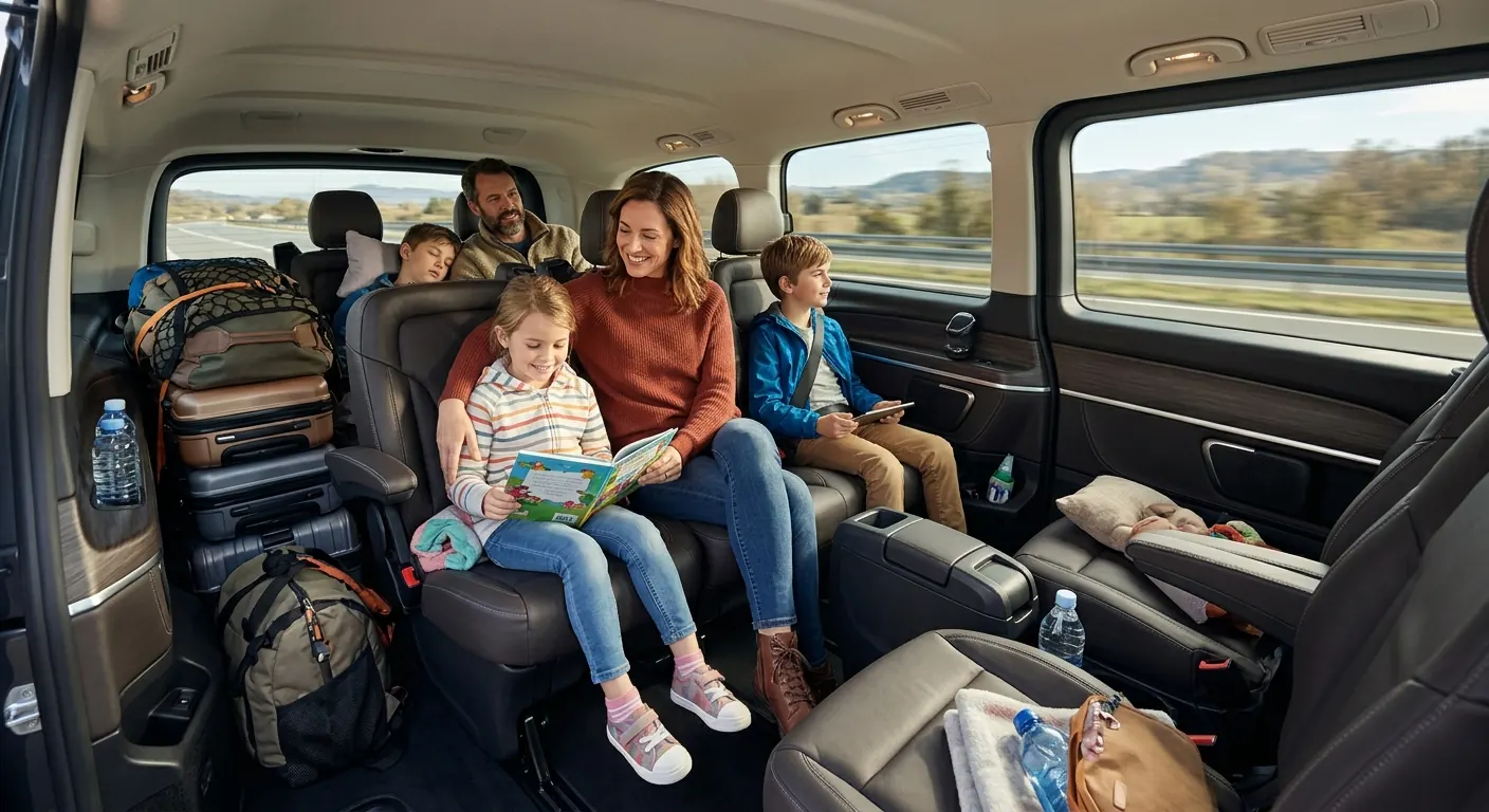 Family travelling in a spacious van